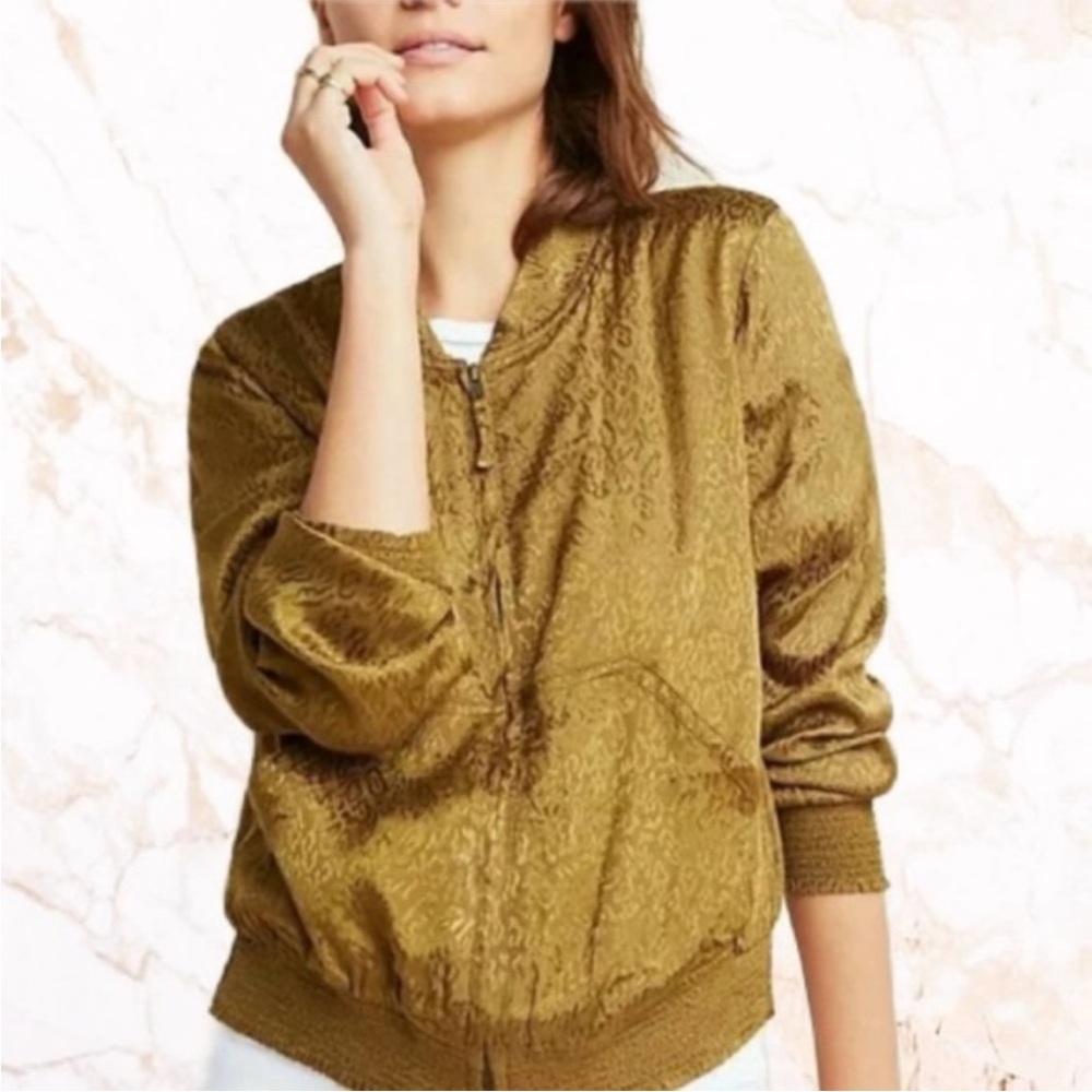 MaEve by Anthropologie Jacquard Bomber Leopard Print Silk Jacket Women's Large